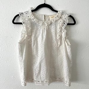 Anthropologie Maeve White Eyelit Sleeveless Blouse